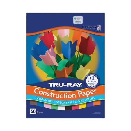 Pacon Tru-Ray Construction Paper, 76 lb Text Weight, 9 x 12, Assorted Standard Colors, PK50 103031